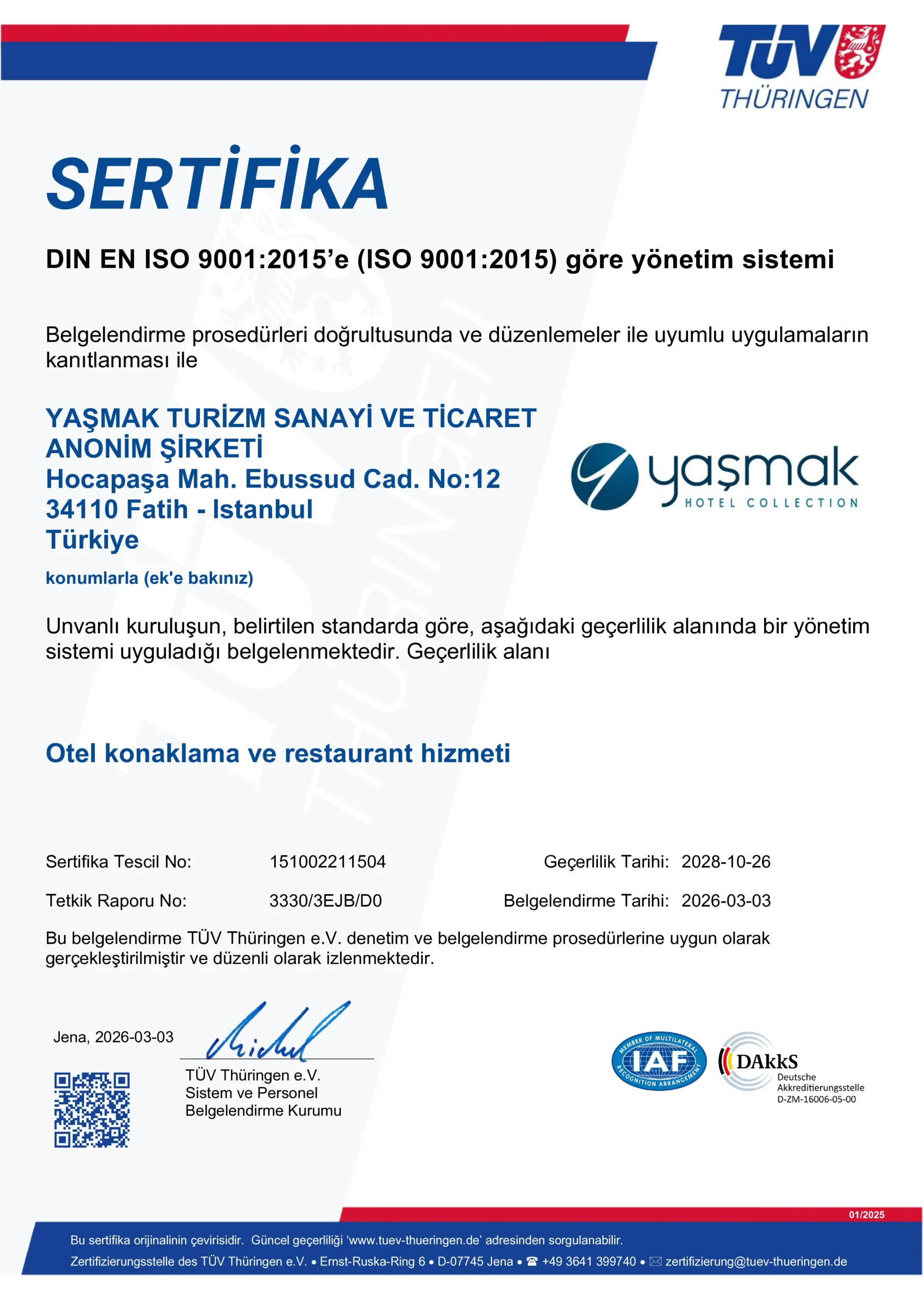 ISO 9001:2015 Sertifikası